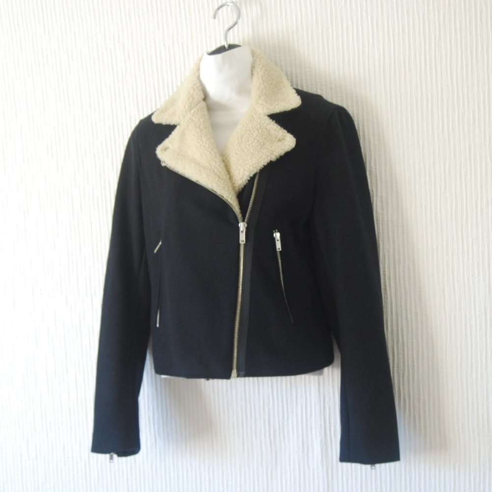 Gap Wool Blend Moto Sherpa jacket Size Small - Picture 1 of 7